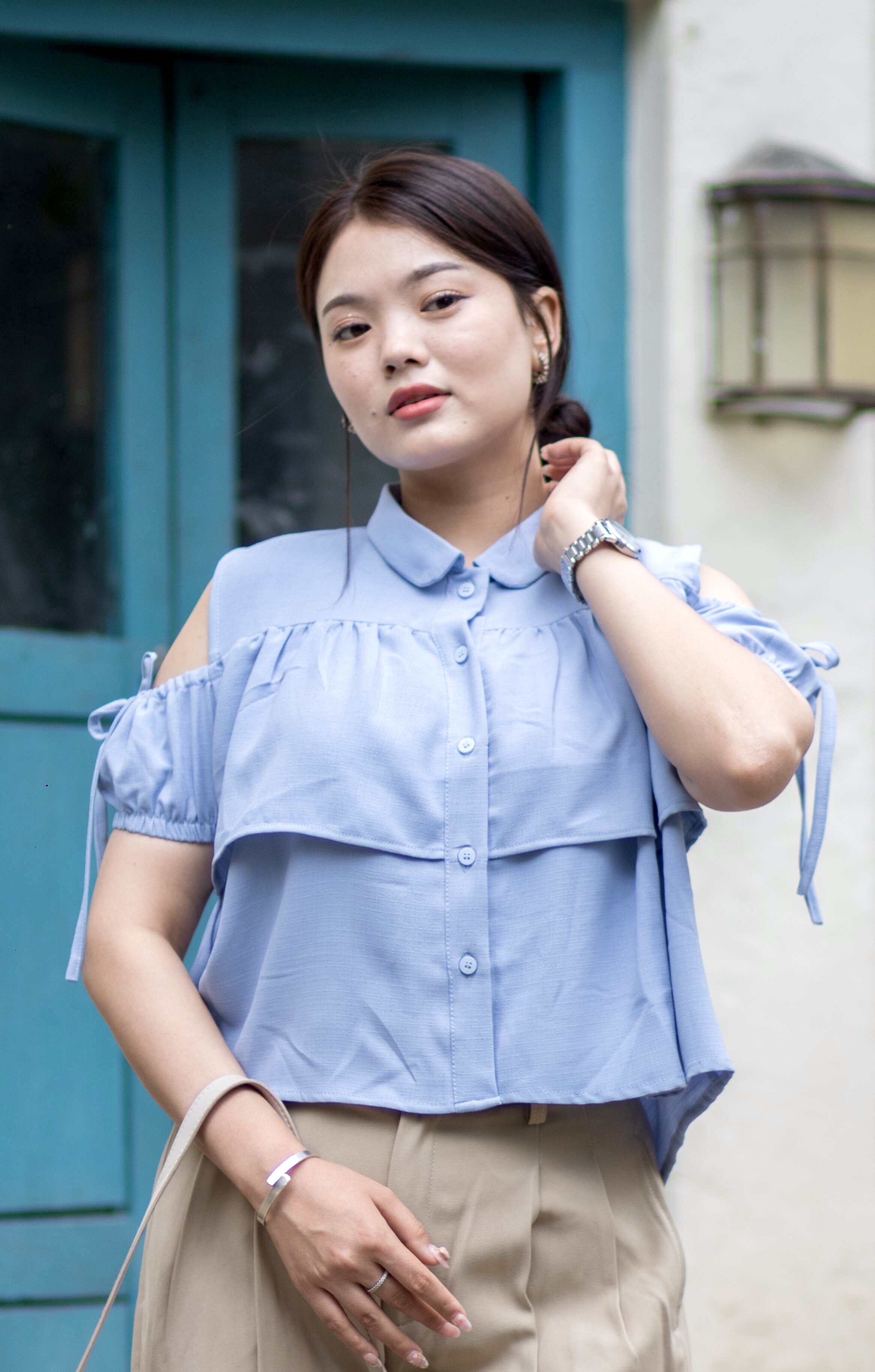 Aurora Blue Ruffled Top